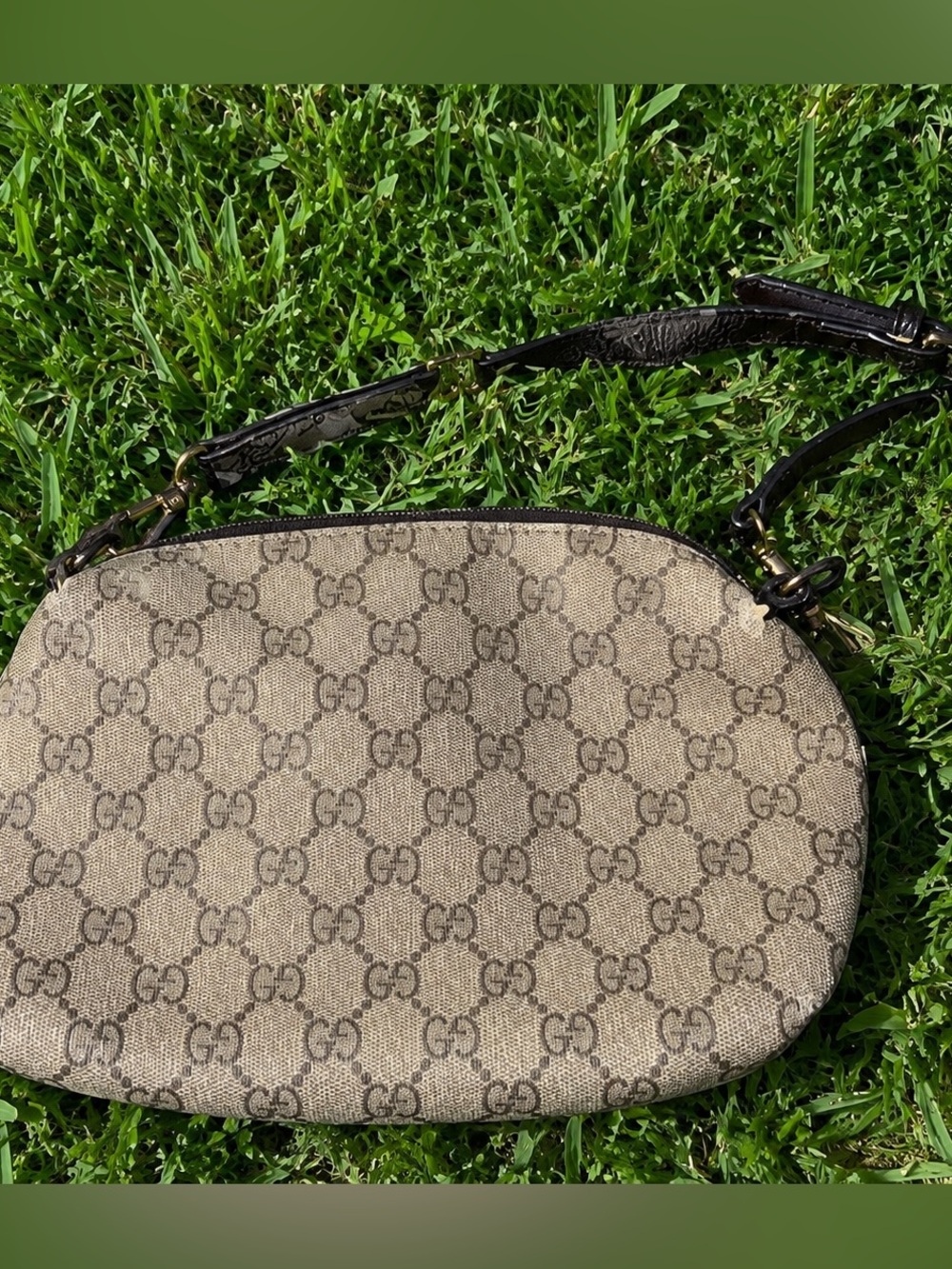 Gucci Brown GG Supreme Crossbody Bag with Dark Brown Trim